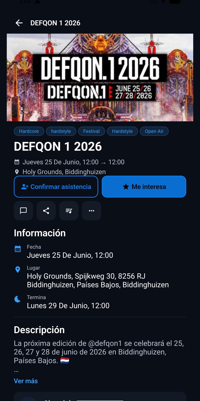 Ficha de un evento en RaveMe