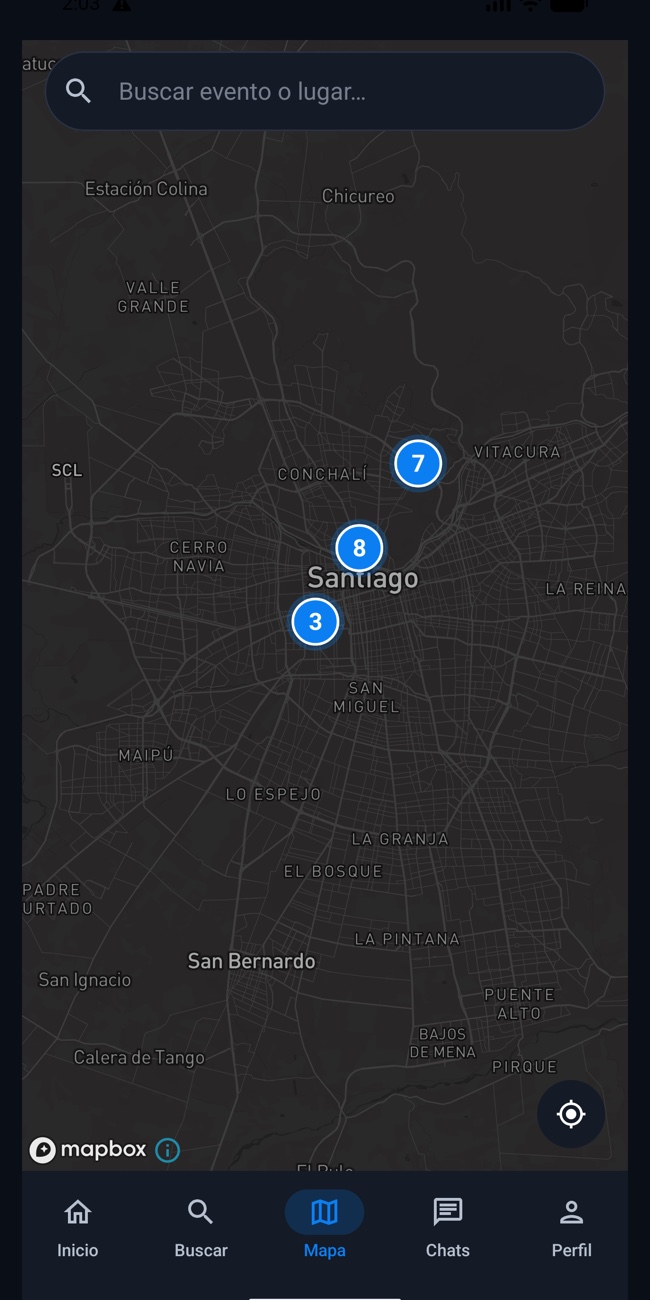 Mapa de eventos en RaveMe